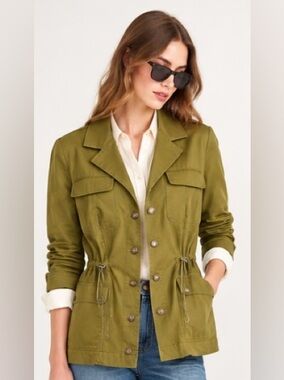 ETCETERA Military Safari Field Utility Jacket Coat Green Pockets Cinch Sides
